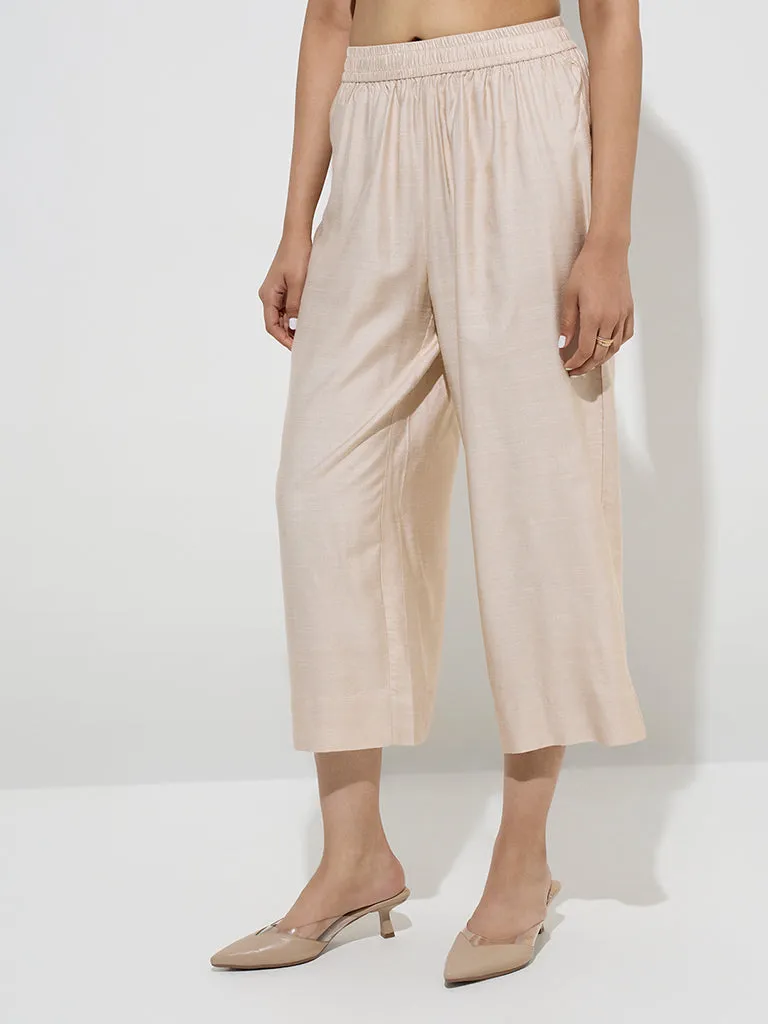 Zuba Beige Solid Ethnic Pants