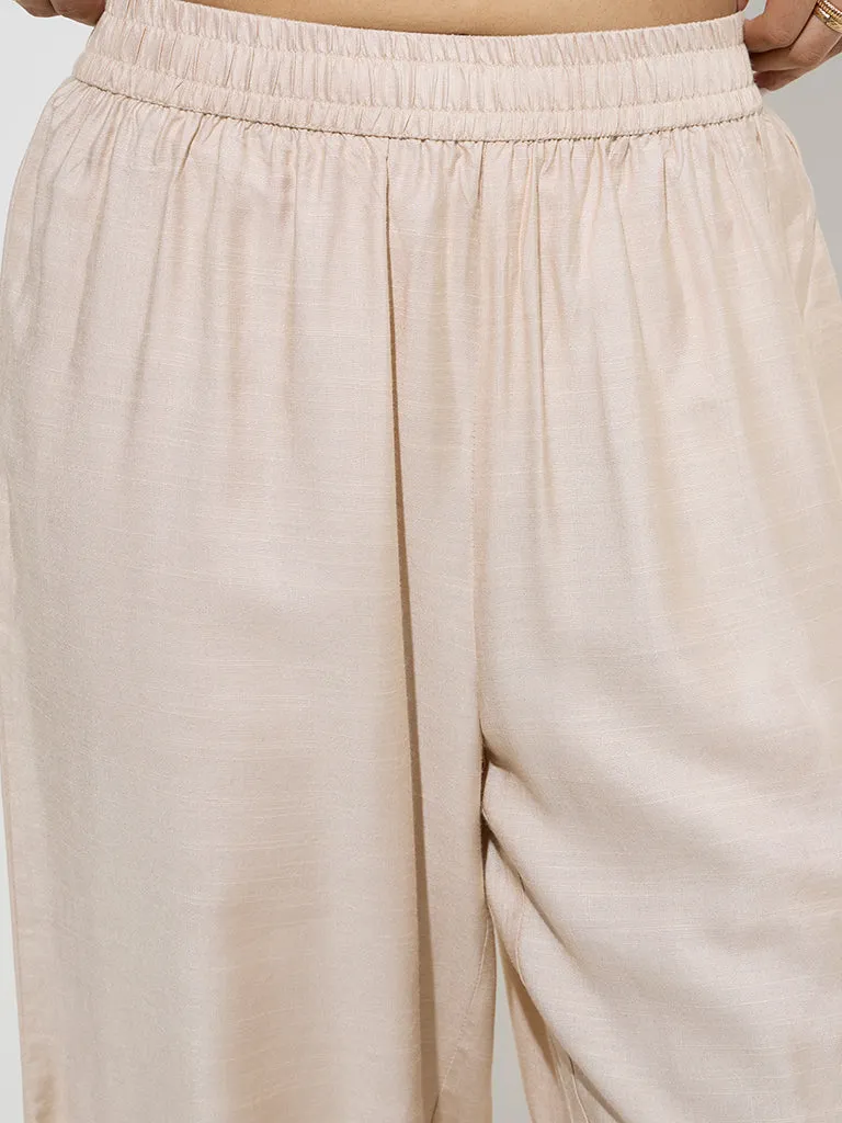 Zuba Beige Solid Ethnic Pants