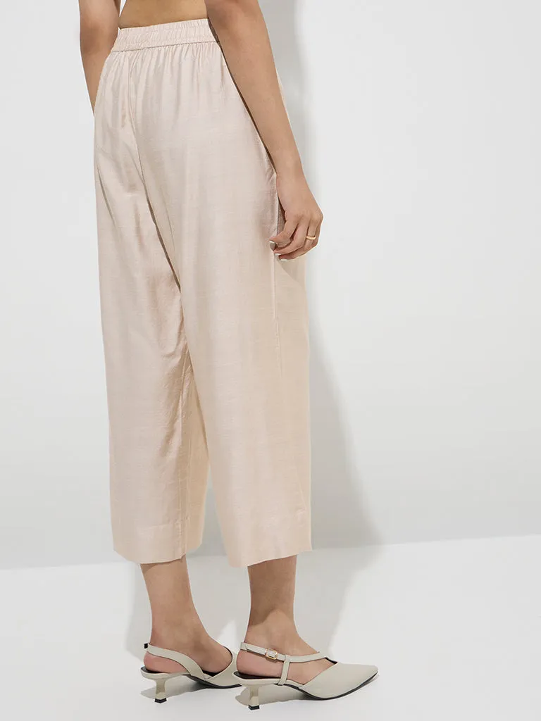 Zuba Beige Solid Ethnic Pants